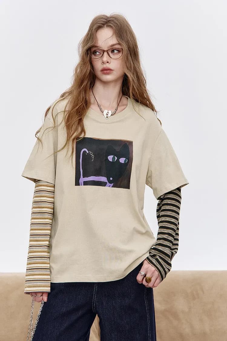 Haut trompe-l’œil ELFSACK à manches rayées, esprit Y2K