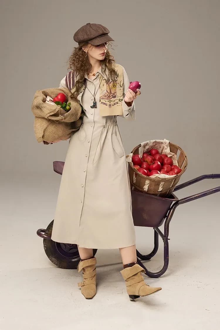 ELFSACK 2025 automne nouveautés décontracté Retor imprimé châle plusieurs boutons col robe longue pour femme