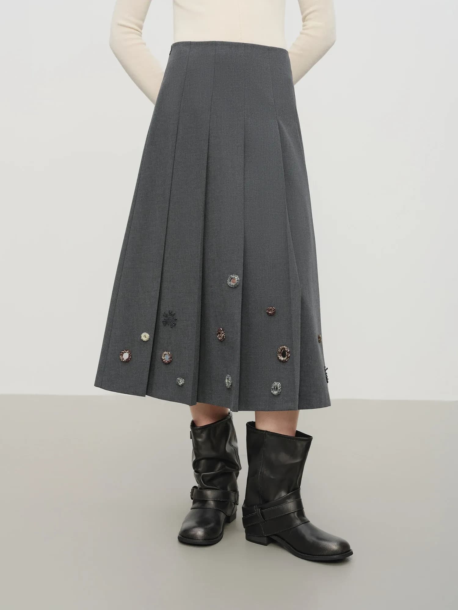 Jupe plissée académique mi-longue à taille haute FANSILANEN