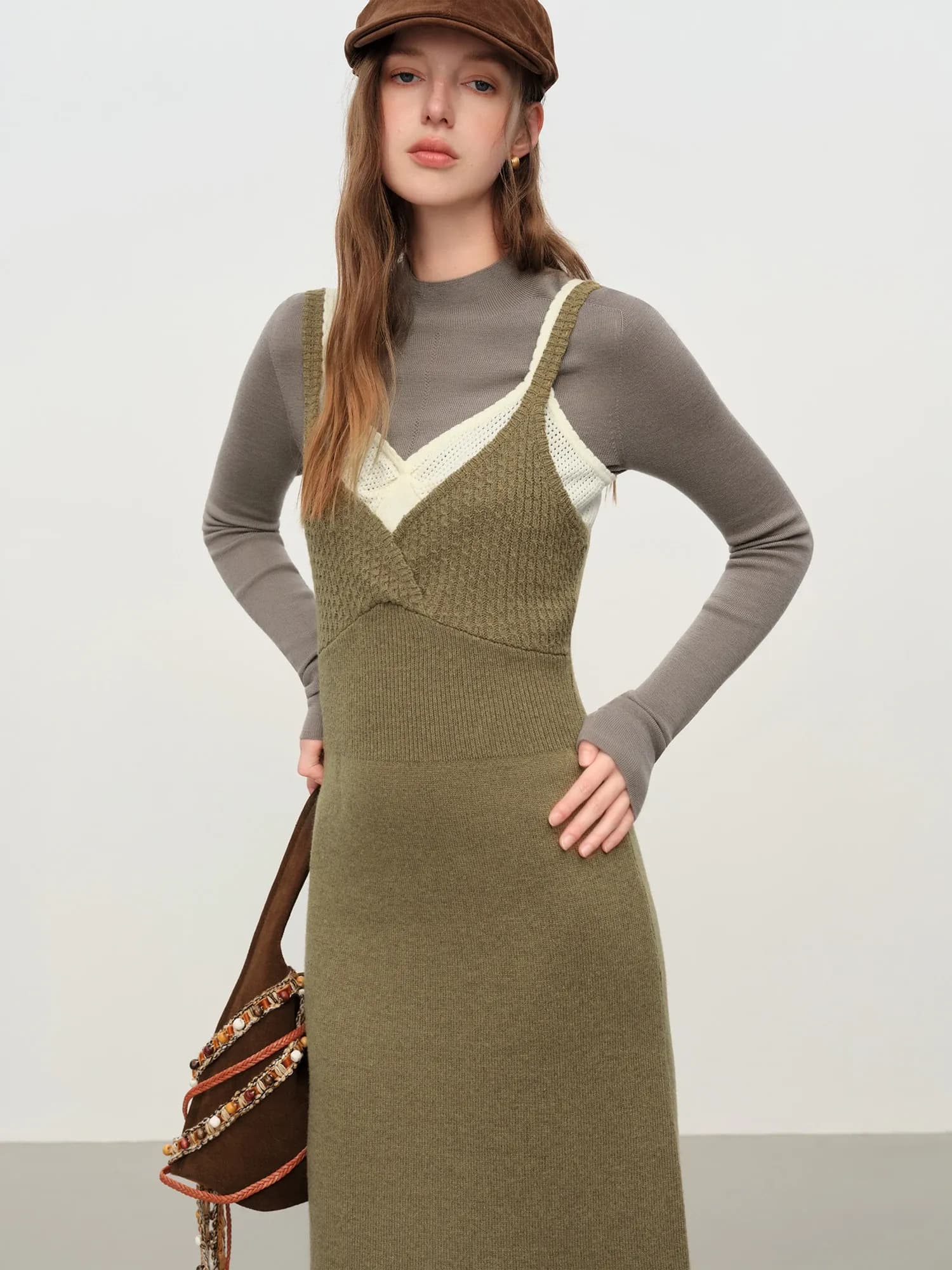 Robe longue en maille bretelles avec gilet assorti FANSILANEN