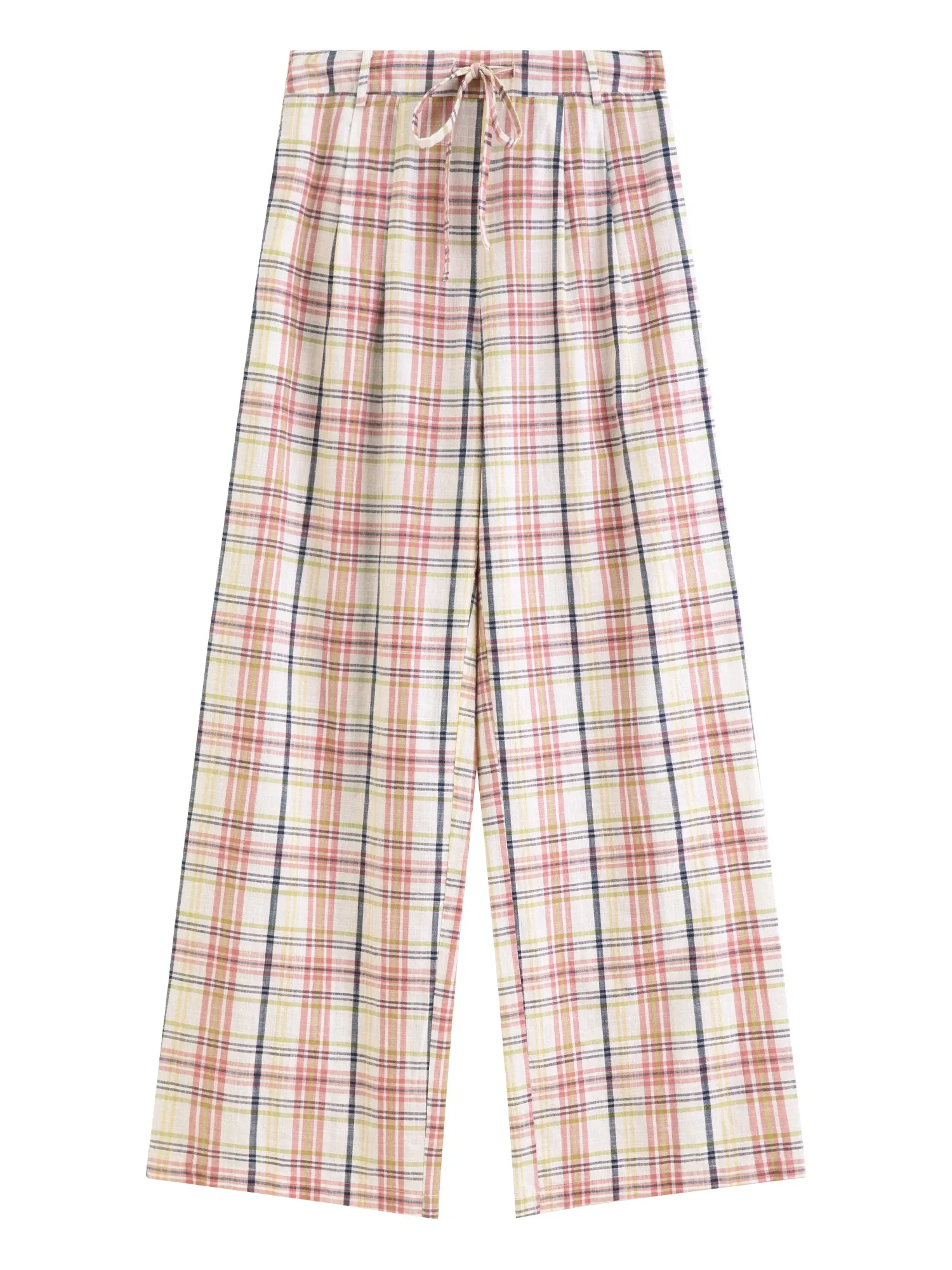 Pantalon droit en coton à carreaux roses FANSILANEN