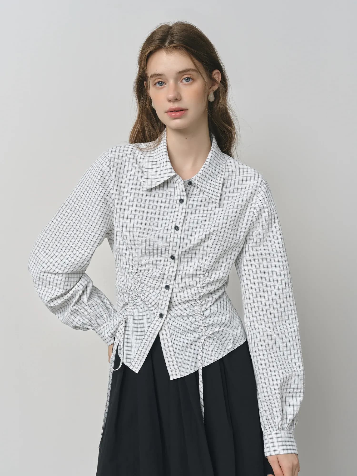 Chemisier preppy à cordon ajustable pour femme
