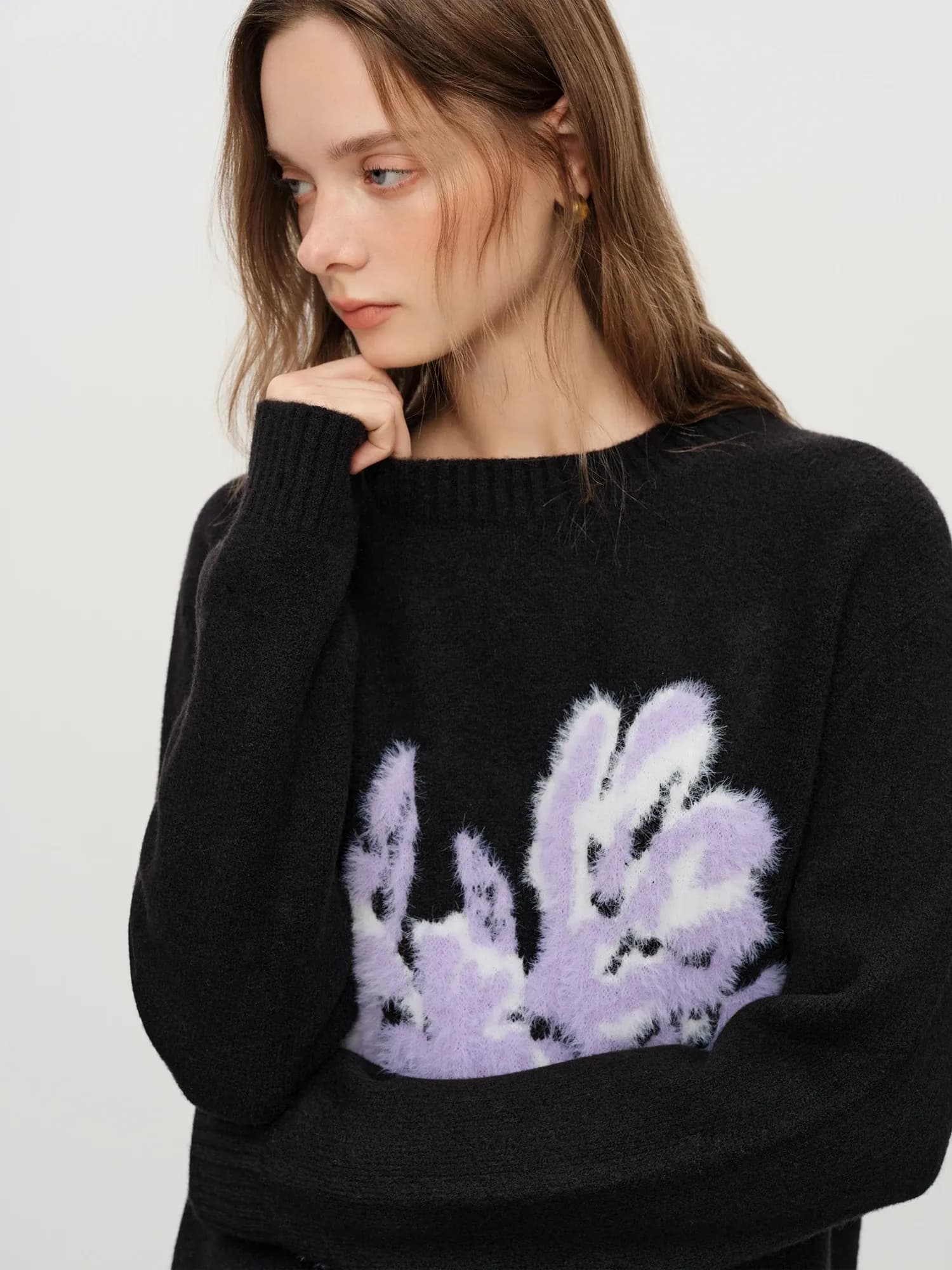 Pull jacquard floral français en maille légère pour femme