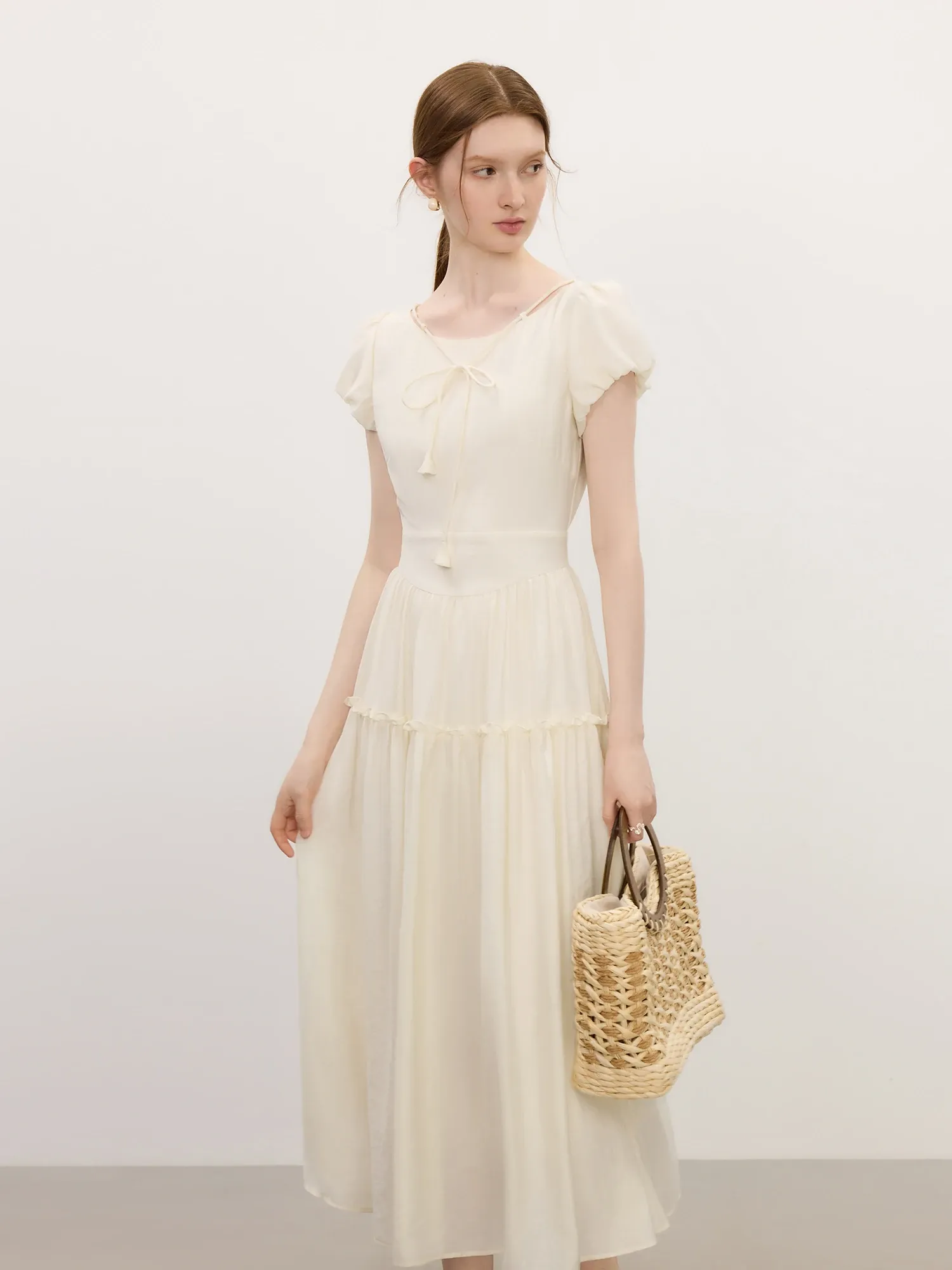 Robe midi française à col V et taille empire FANSILANEN