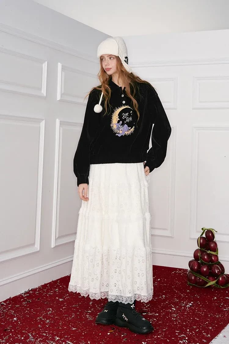 Pull polo rétro ELFSACK en velours tactile imprimé cartoon