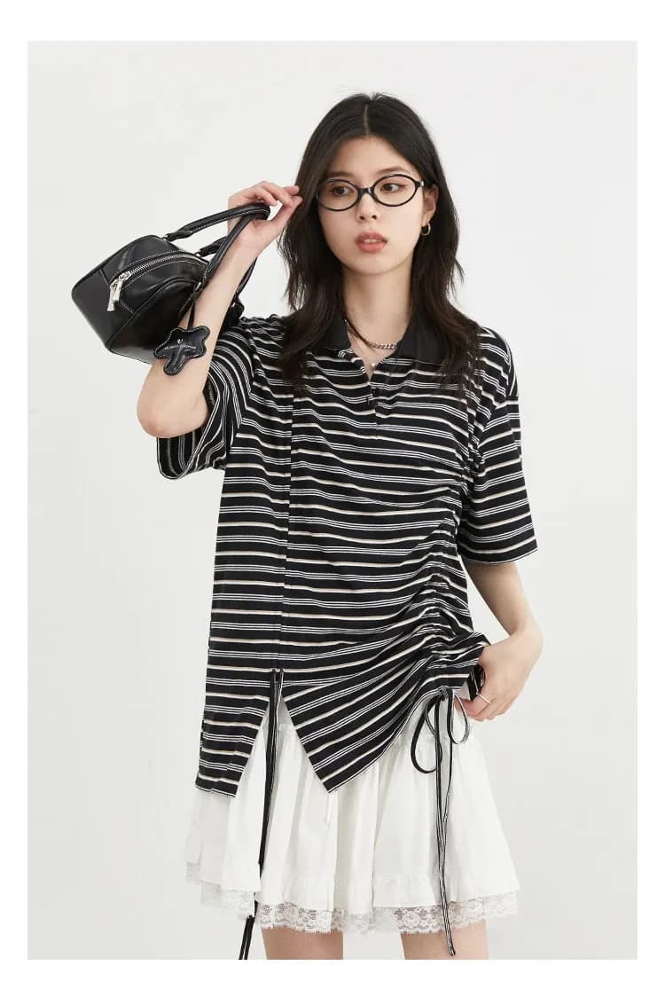 Haut rayé plissé CHIC VEN à col chemise