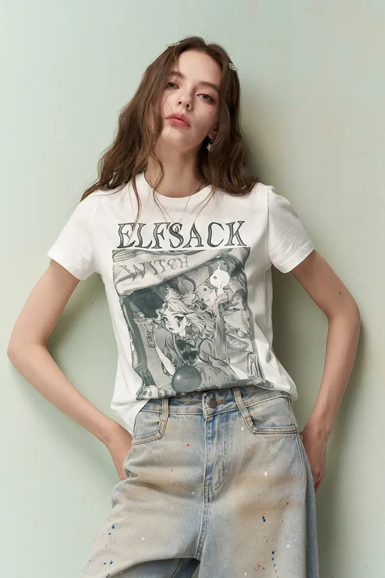 T-shirt graphique ELFSACK en coton, esprit affiche