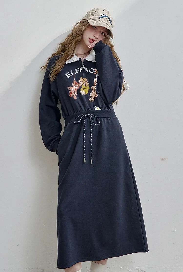 Robe sweat à col Peter Pan et imprimé ours ELFSACK