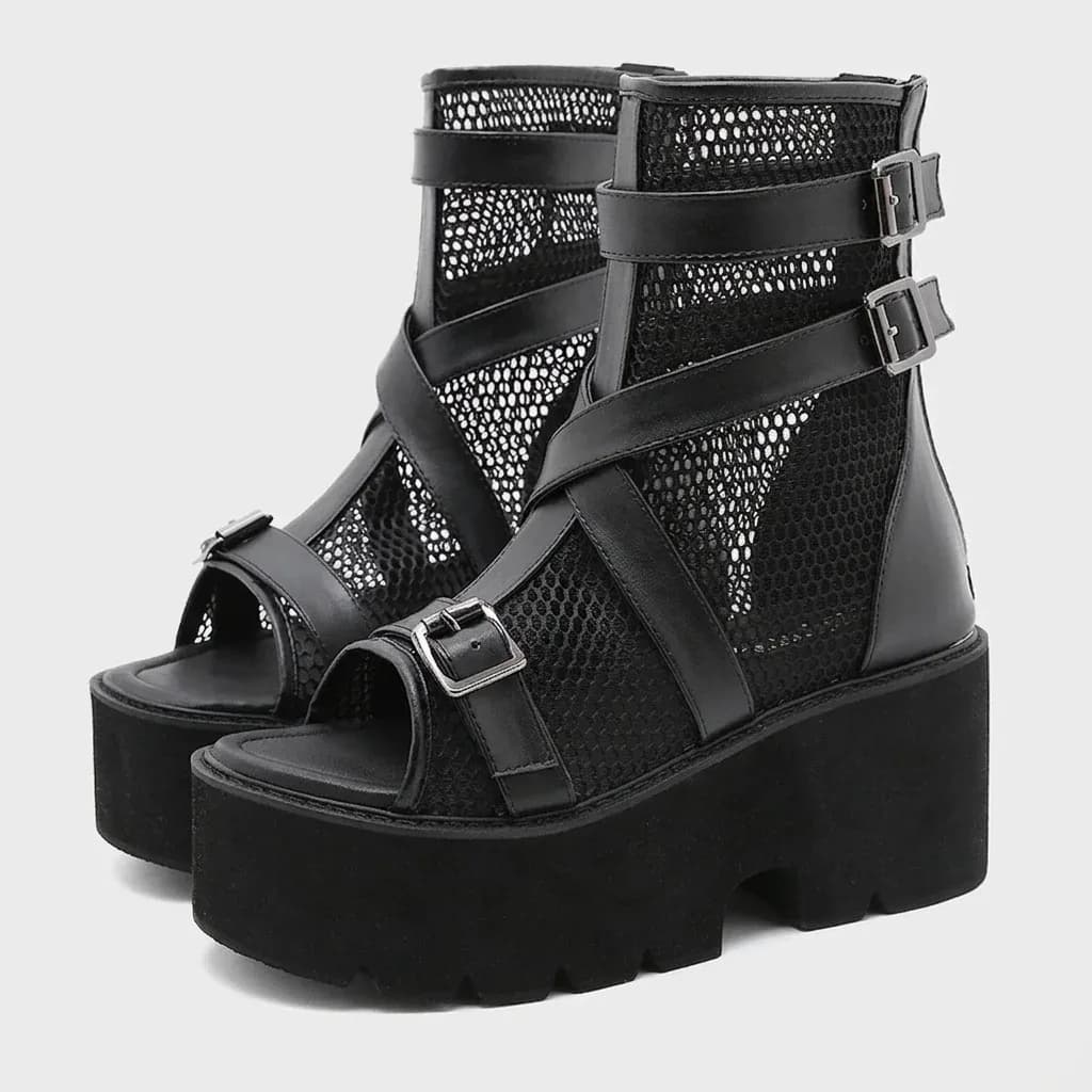 Bottines compensées noires à boucles femme