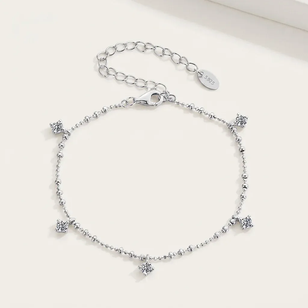 Bracelet moissanite en argent 925 à chaîne perlée Bamoer