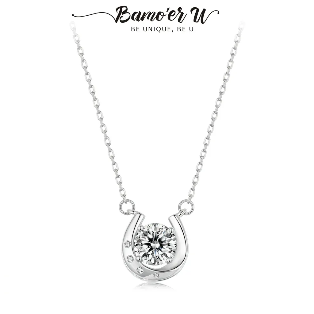 Collier pendentif fer à cheval en moissanite 1 ct Bamoer U