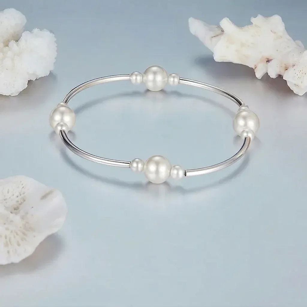 Bracelet extensible argent 925 perles blanches