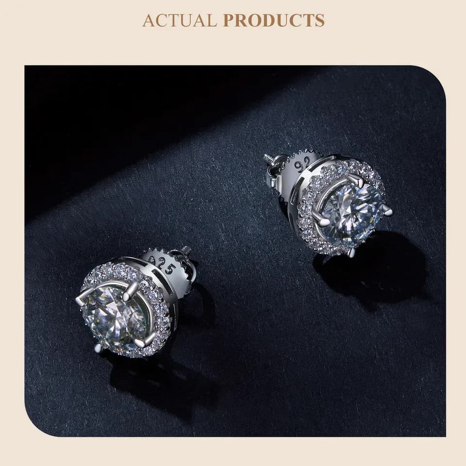 Boucles d’oreilles puces halo en moissanite 925 Bamoer U