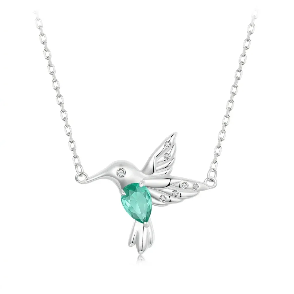 Collier colibri argent 925 zircon teal