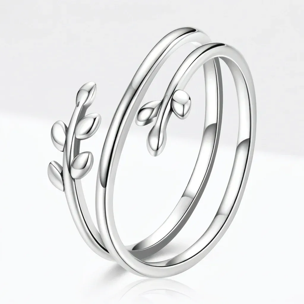 Bague feuille double couche en argent 925 ajustable Bamoer
