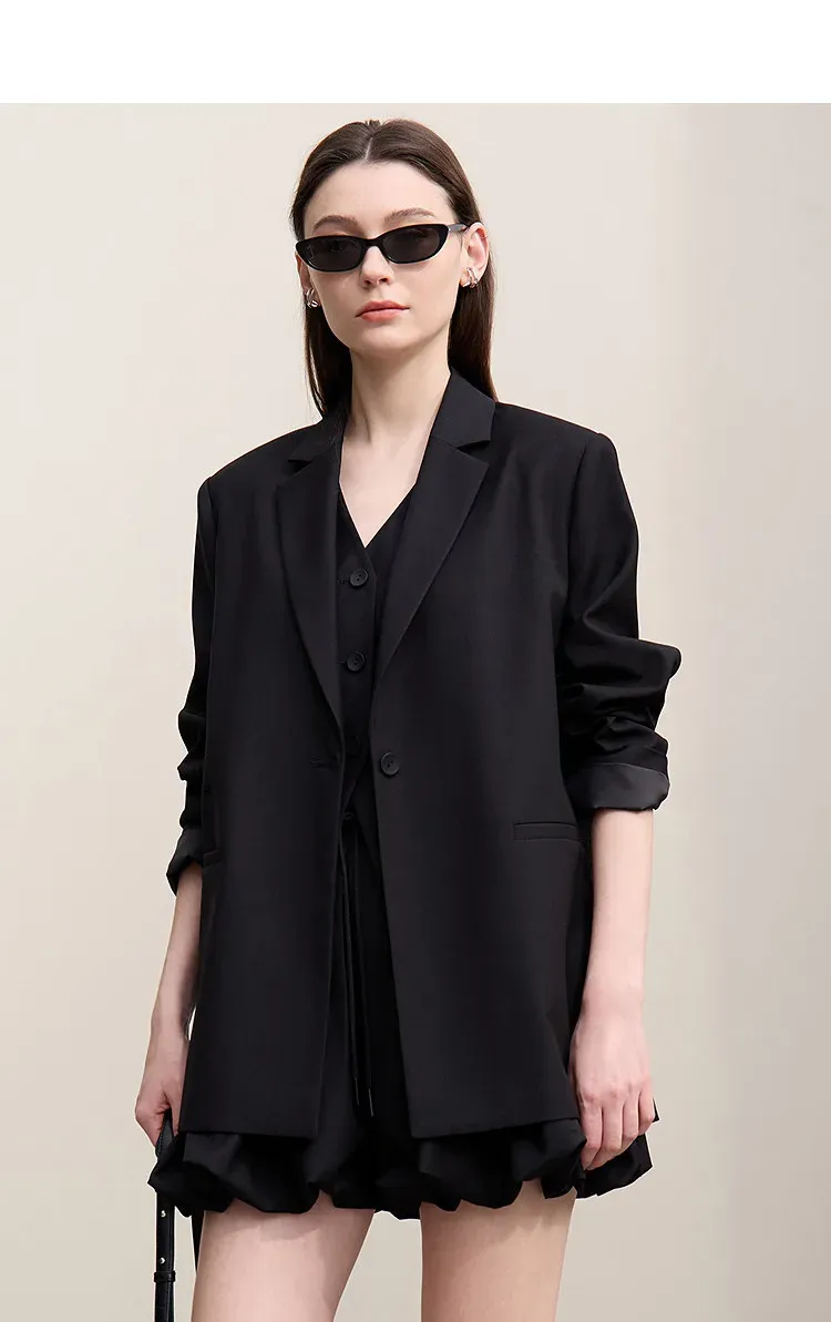 Blazer long AMII brodé à revers cranté pour femme