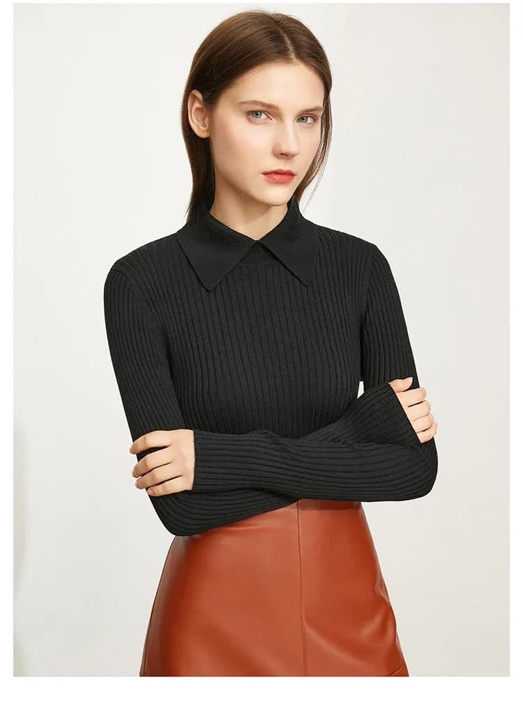 Pull polo AMII en maille slim pour femme, esprit bureau