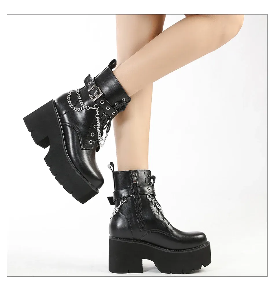 Bottes gothiques à plateforme noire pour femme Gdgydh