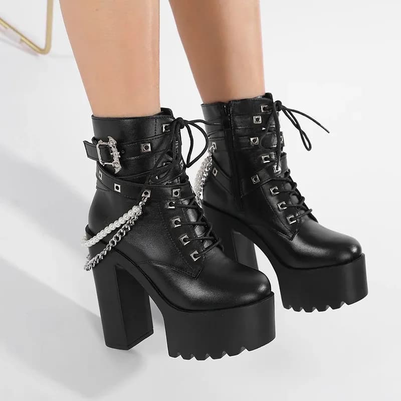 Bottines gothiques punk à plateforme et talon carré Gdgydh