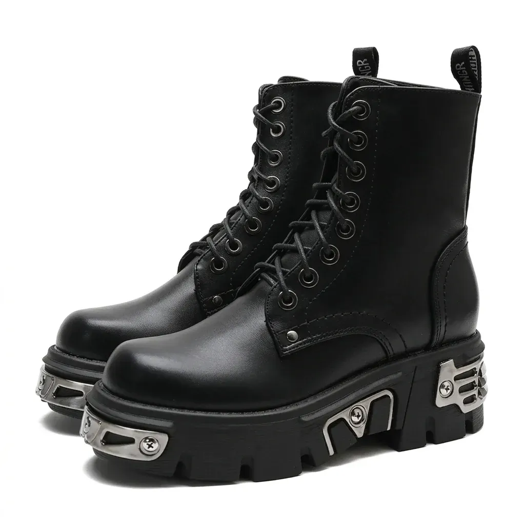 Bottines punk noires à plateforme Gdgydh