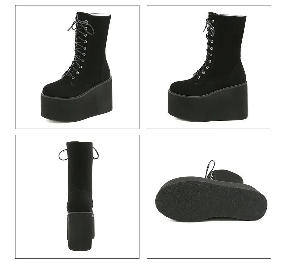 Bottes d’hiver punk à plateforme Gdgydh en fourrure