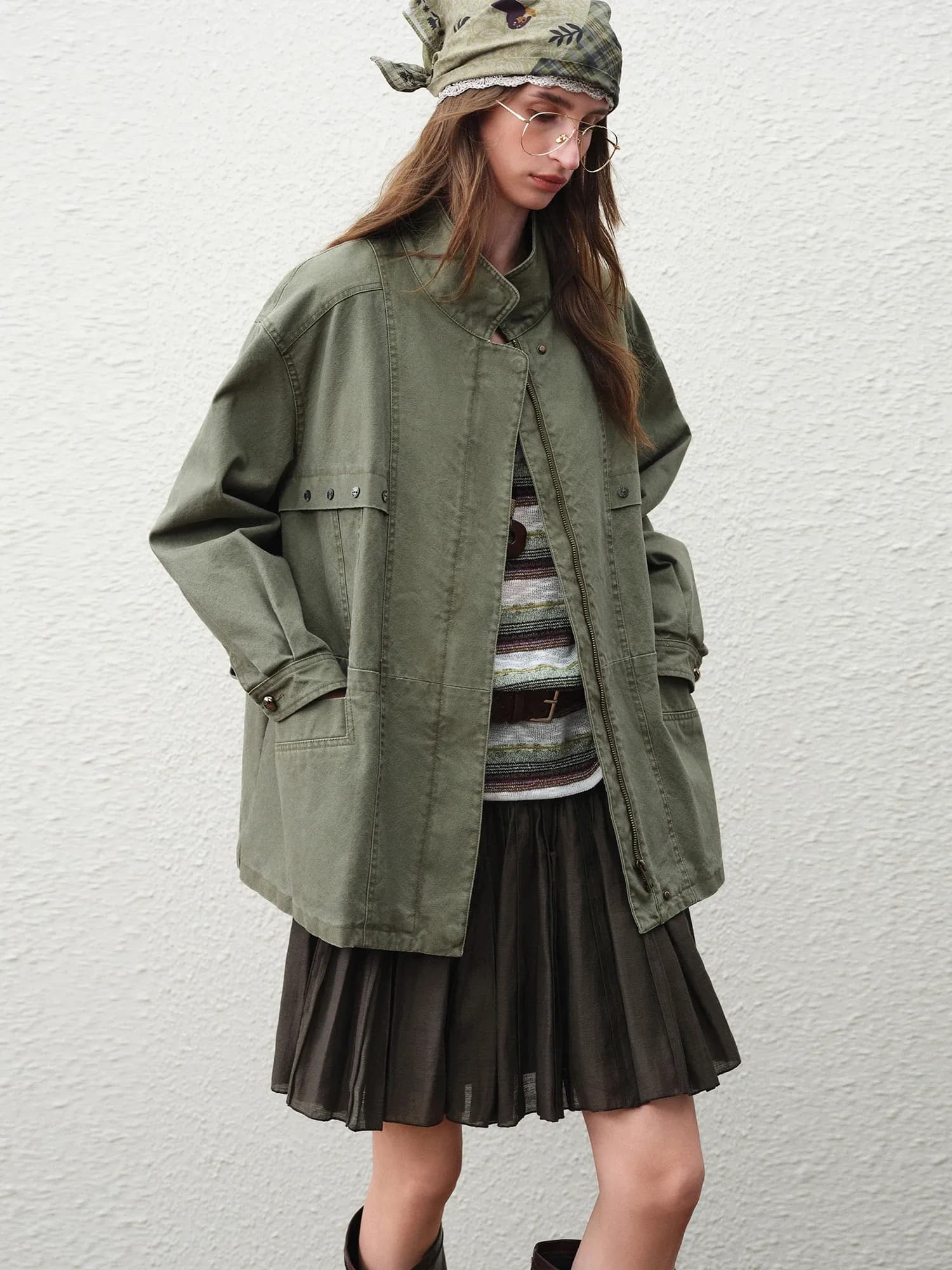 Veste cargo courte oversize en coton pour femme