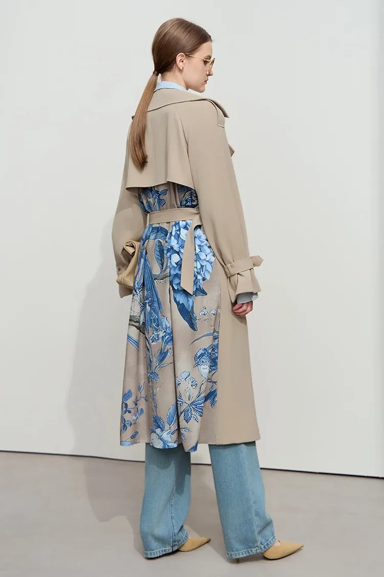 Trench long ceinturé AMII à imprimé et finitions contrastées