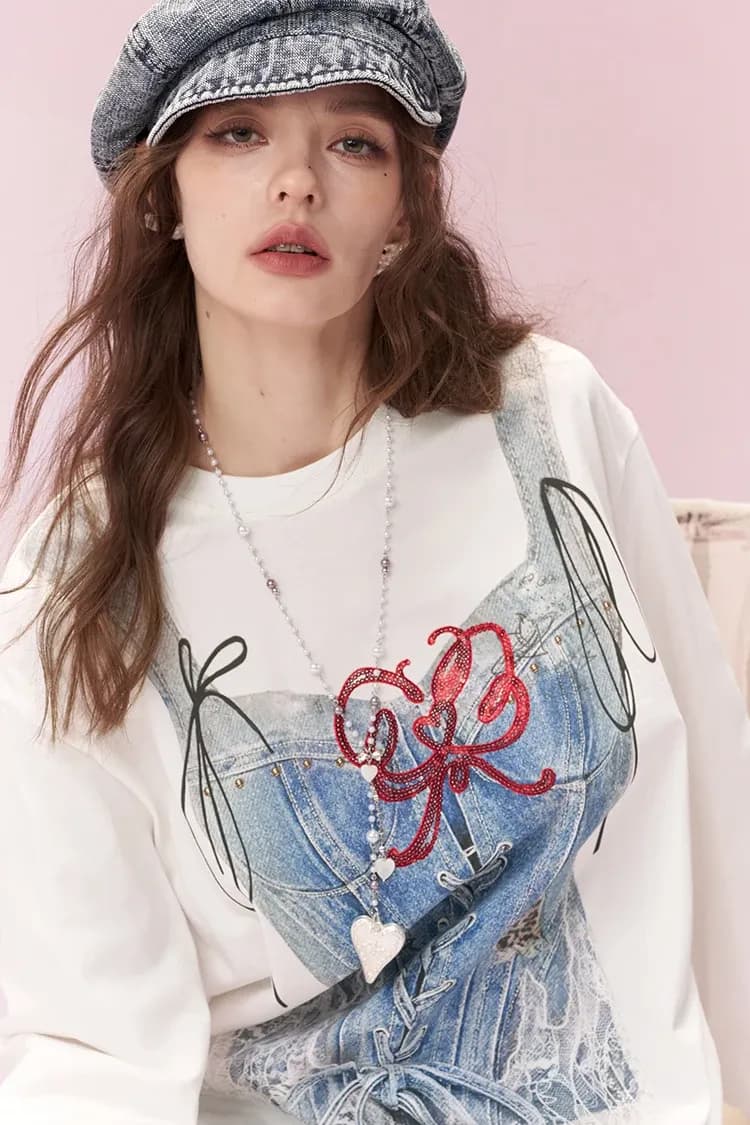 T-shirt trompe-l’œil ample à manches longues ELFSACK