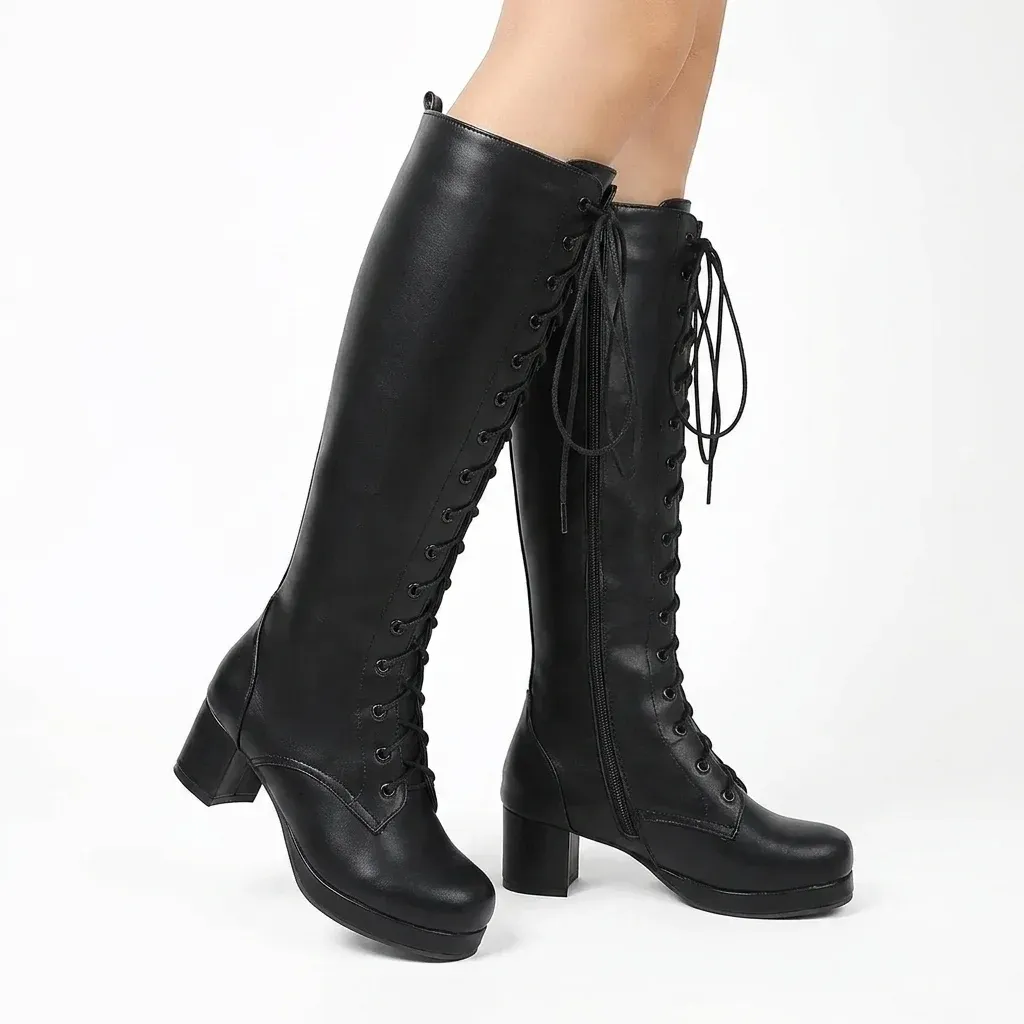 Bottes montantes noires lacées femme