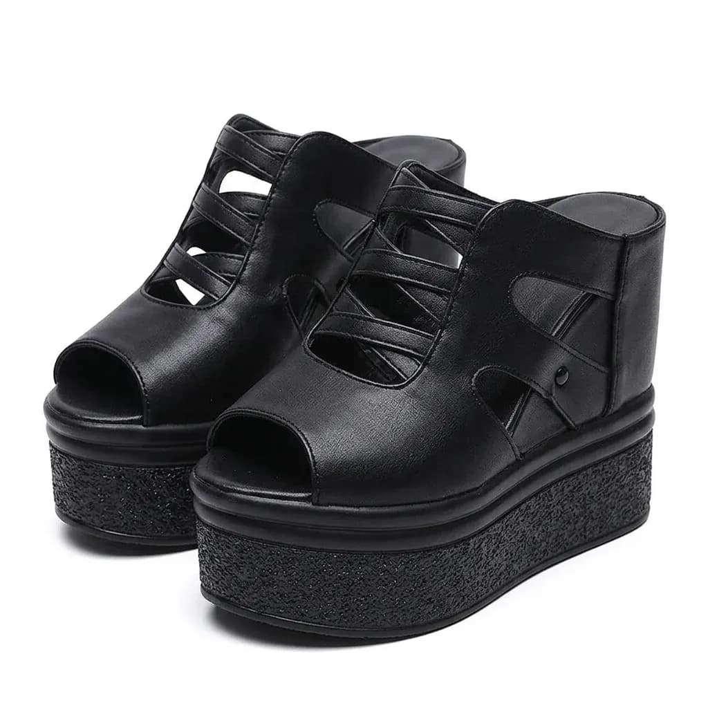Sandales compensées noires vegan à plateforme