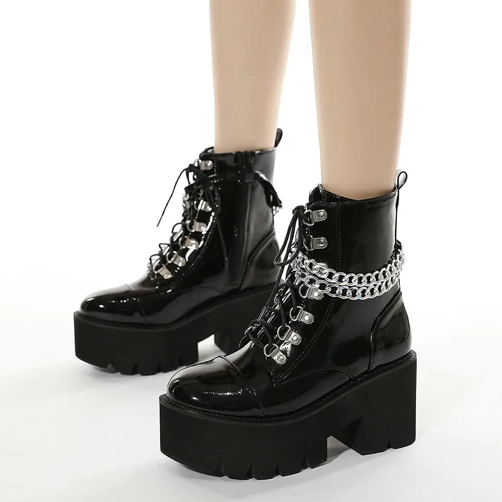 Bottes punk noires à chaîne et plateforme Gdgydh