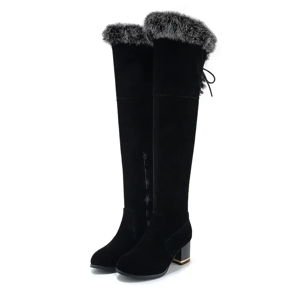 Bottes montantes noires fourrure grise