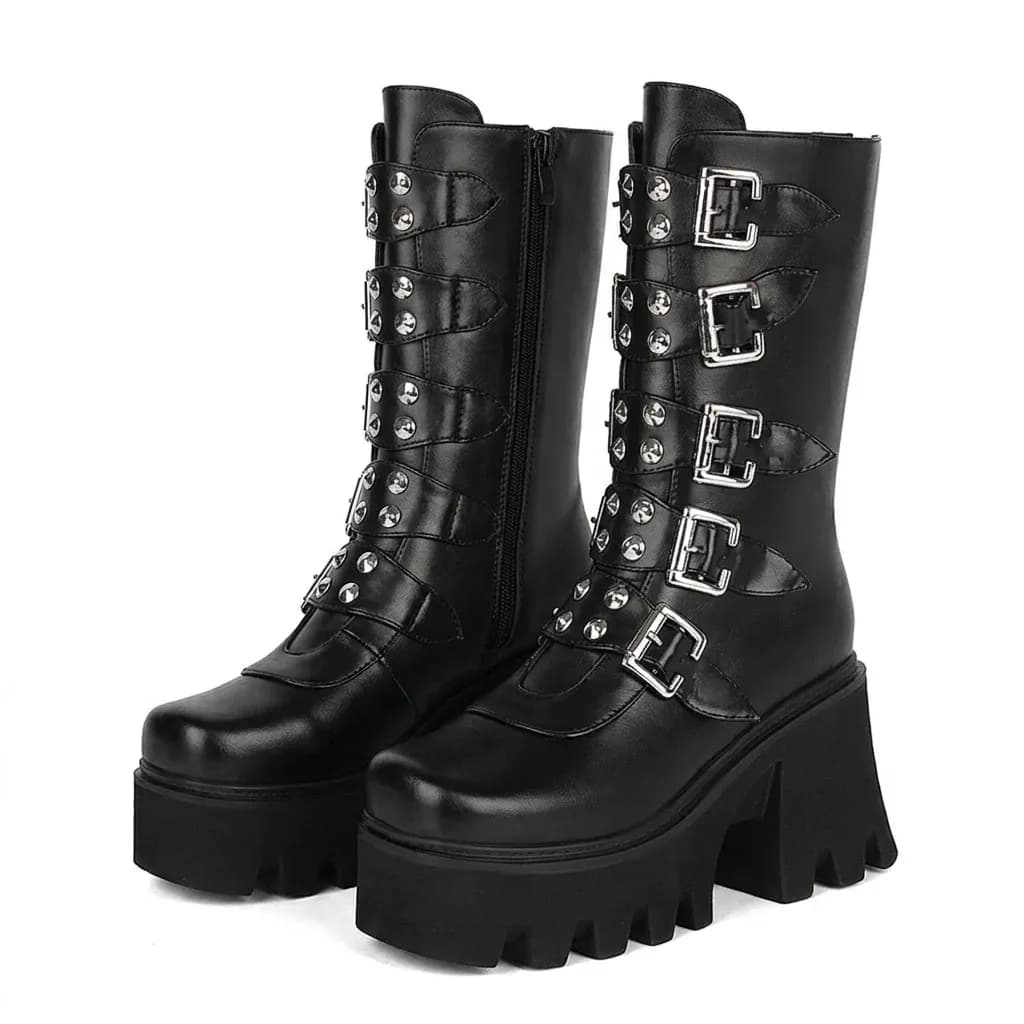Bottes gothiques noires à plateforme femme