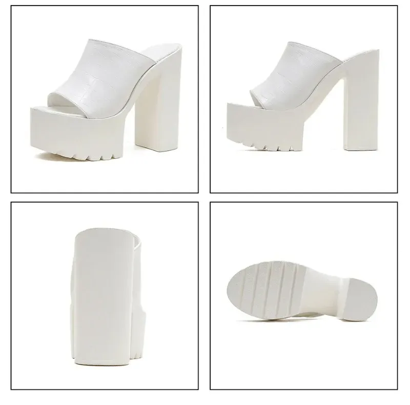 Sandales blanches à plateforme et talon bloc pour cérémonie