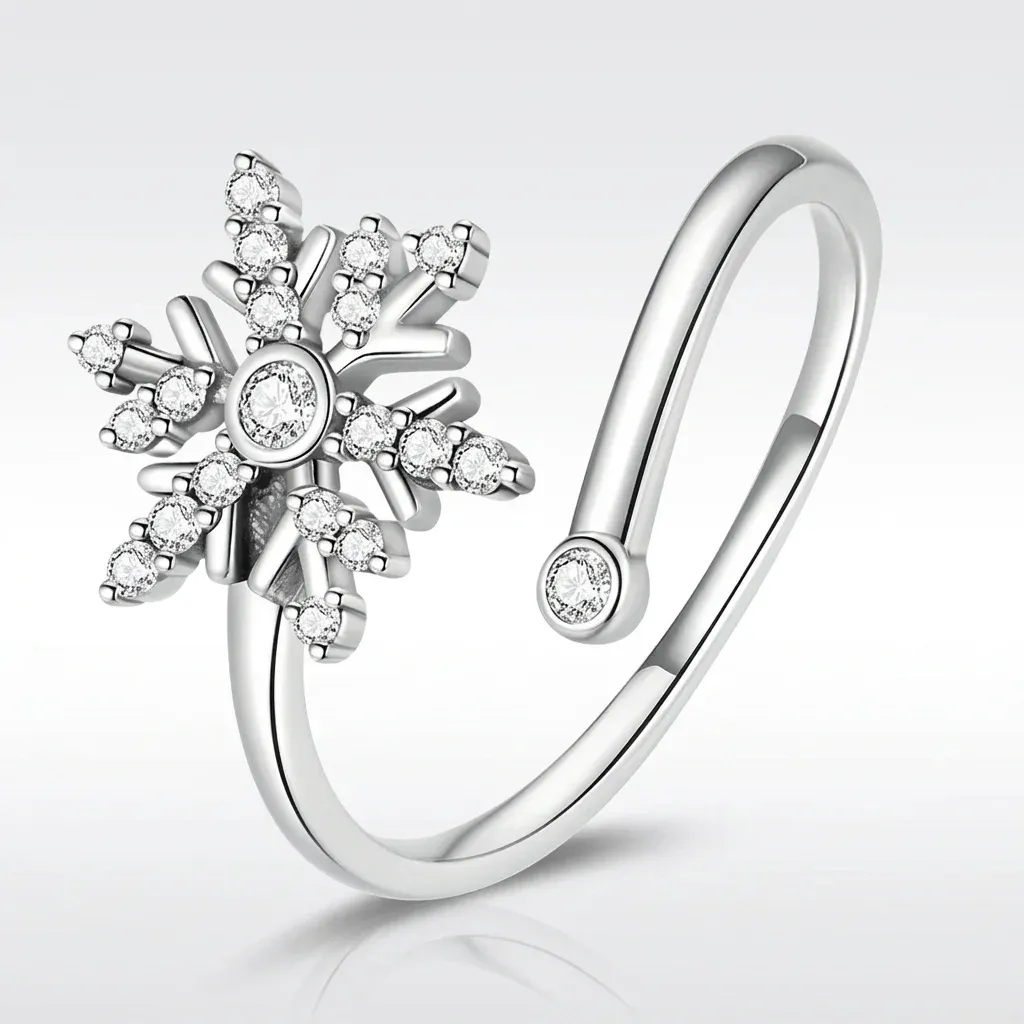 Bague flocon de neige en argent 925 Bamoer, zircon réglable