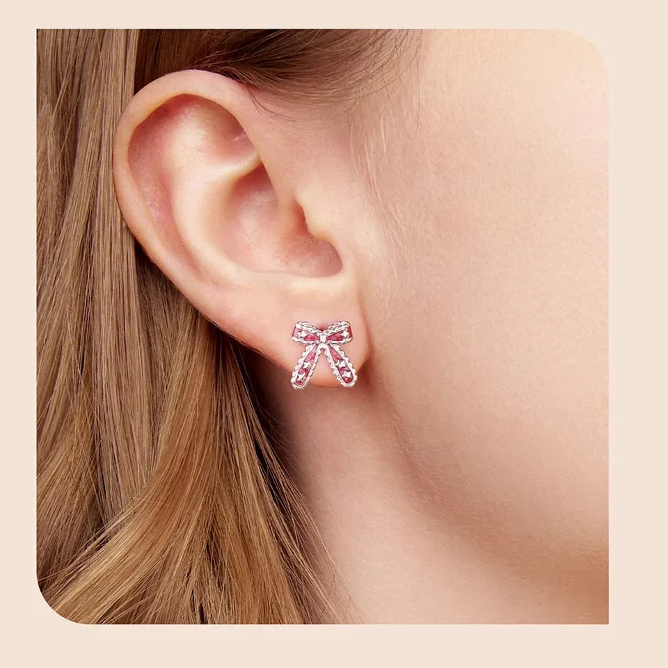 Boucles d’oreilles nœud rouge en argent 925 Bamoer