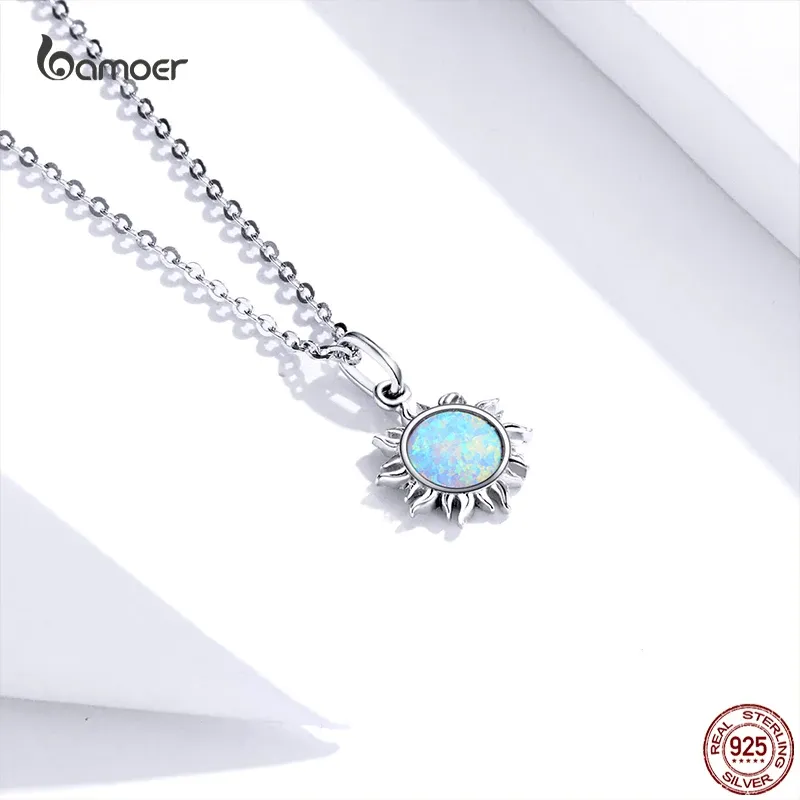Collier pendentif soleil en argent 925 avec opale Bamoer