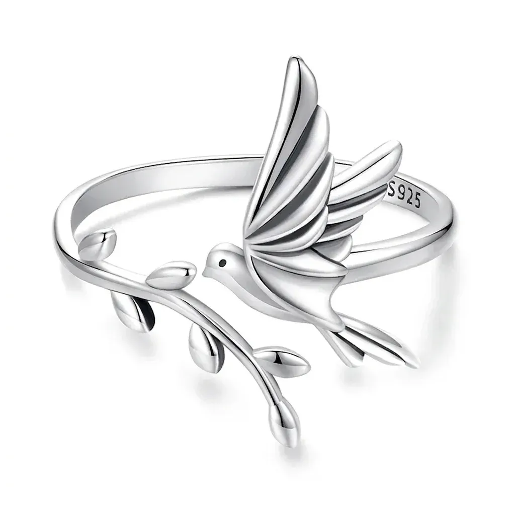 Bague colombe de la paix ouverte en argent 925 réglable Bamoer