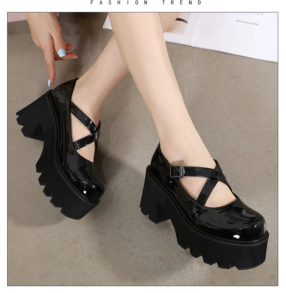 Escarpins Mary Jane à plateforme et talon carré