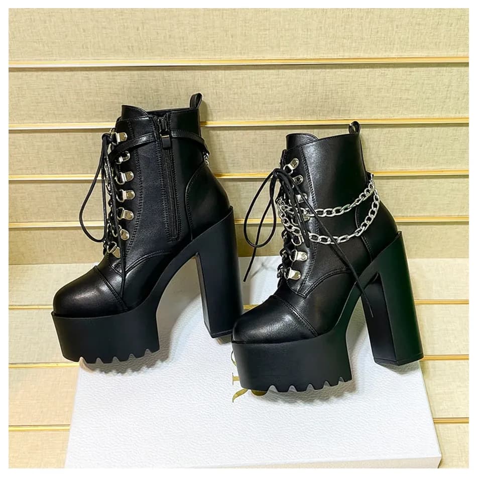 Bottines punk à talon haut et chaîne Gdgydh