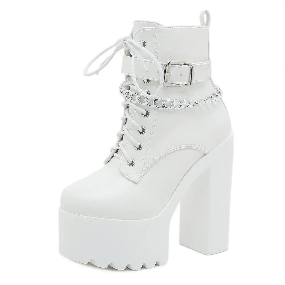 Bottines à talon carré et chaîne pour femme JODecor