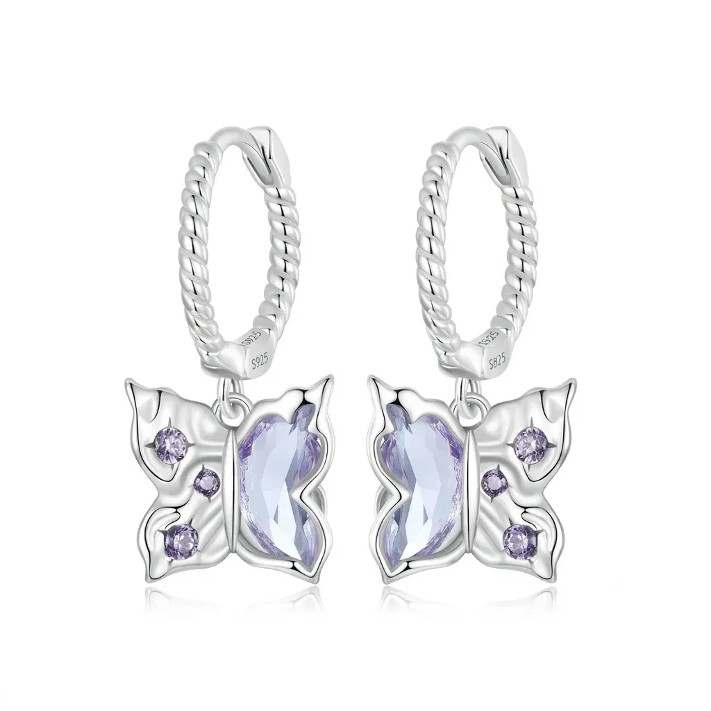 Créoles papillon en argent 925 Bamoer avec zircons