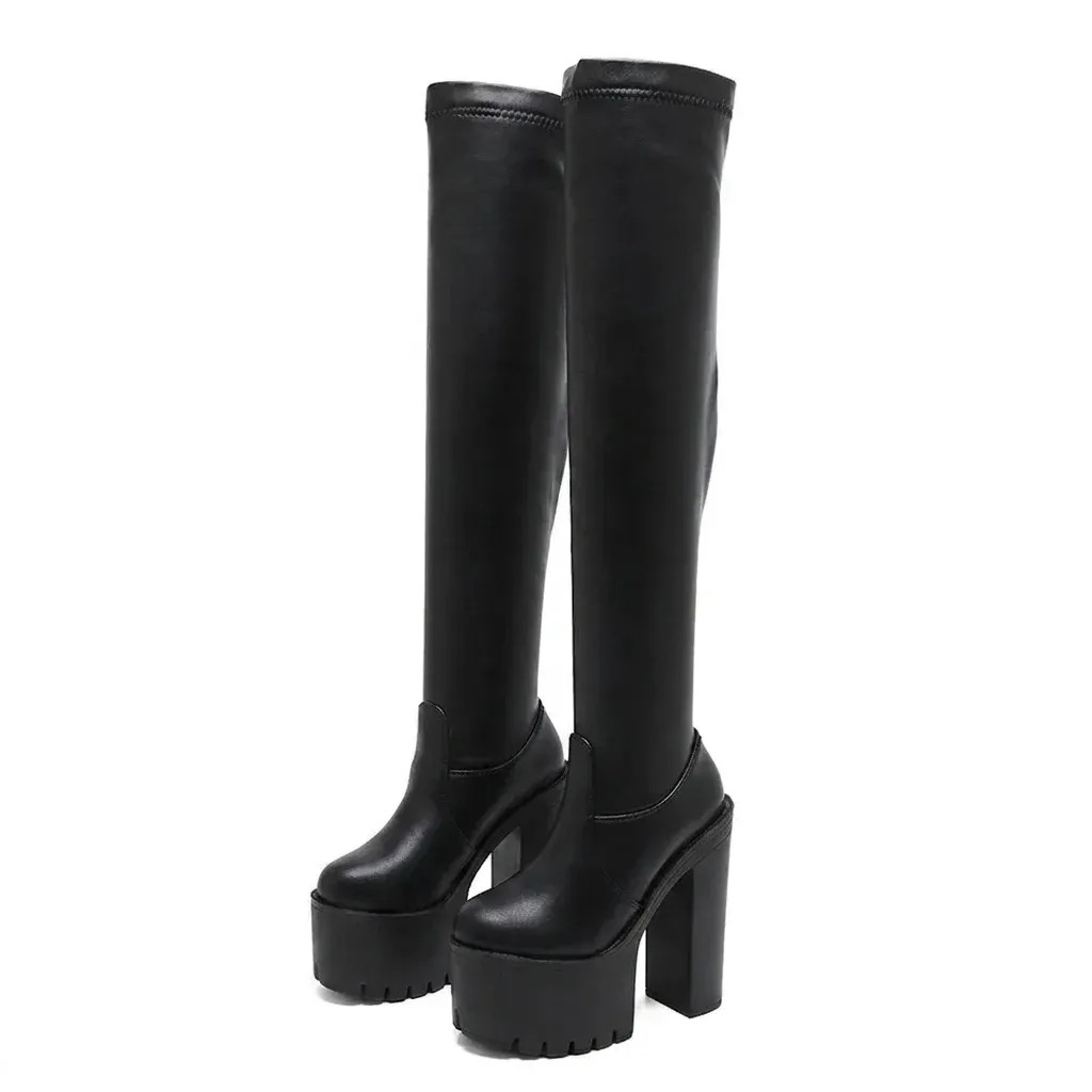 Cuissardes noires à plateforme pour femme