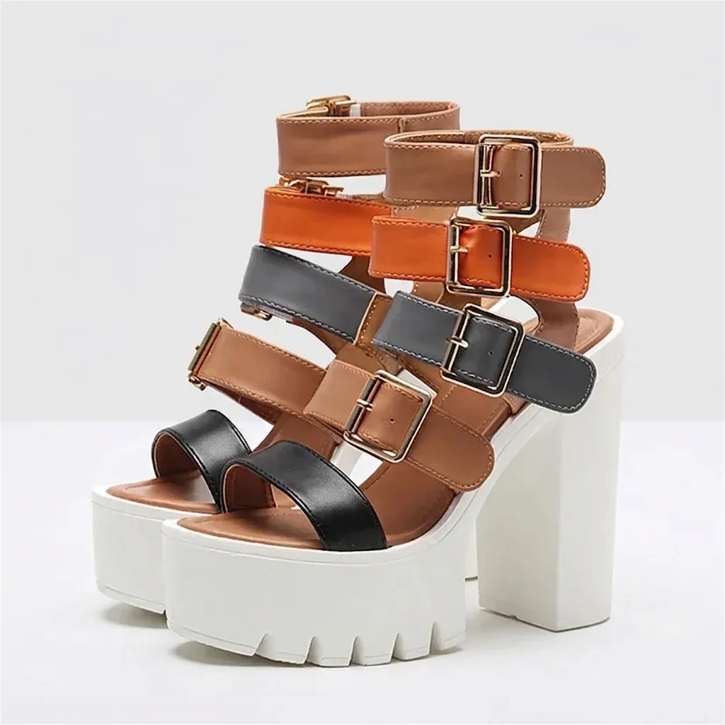 Sandales gladiateur plateforme à talon carré