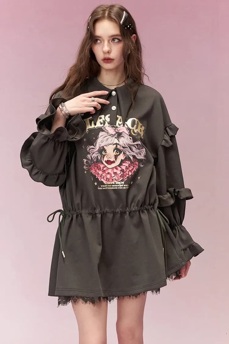 Robe courte ELFSACK en dentelle imprimée à col chemise