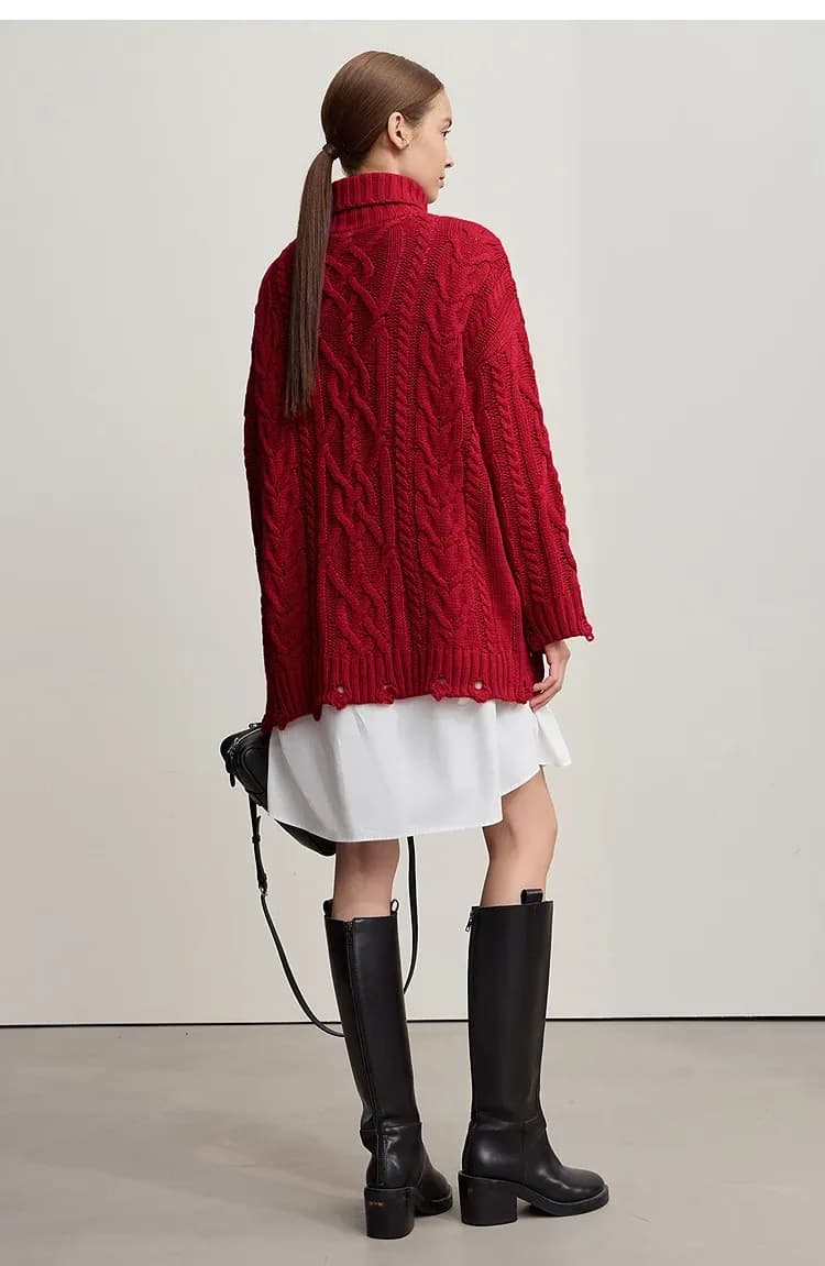 Pull col roulé AMII en maille ample pour femme, hiver 2025