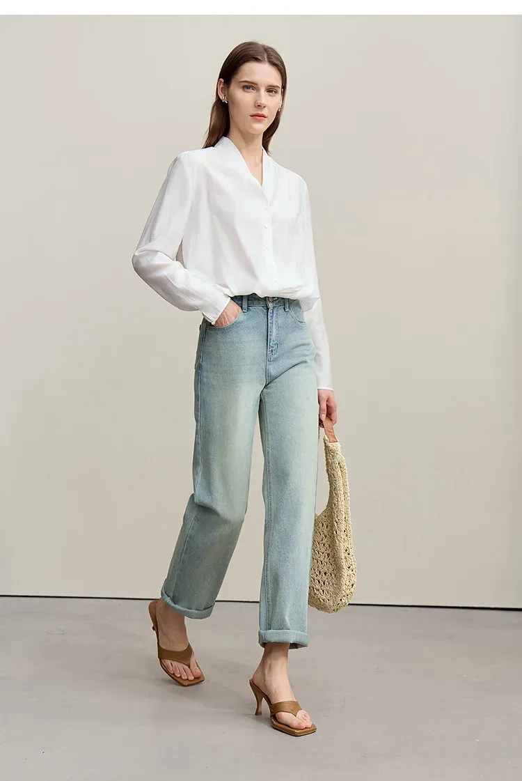 Jean AMII brodé en denim stretch à taille basse