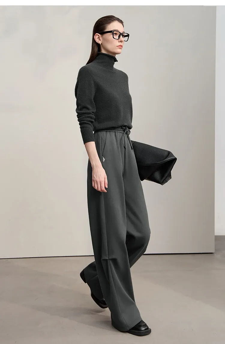 Pantalon AMII femme en maille coton, jambe large et coupe fluide