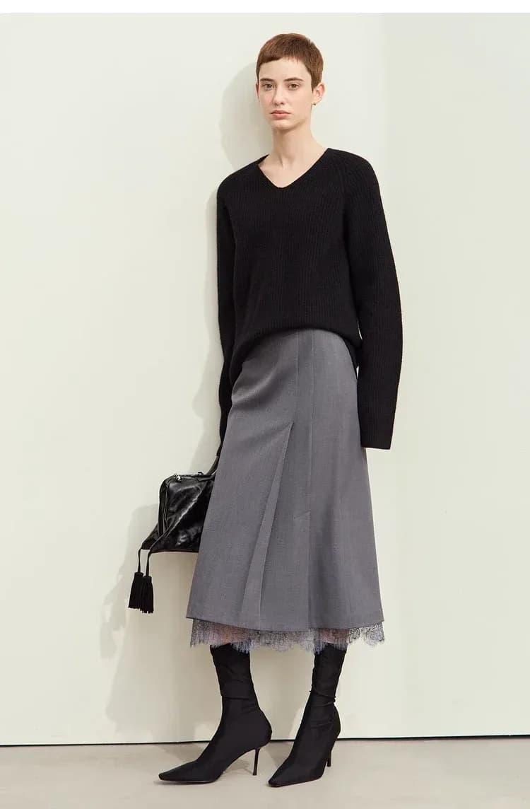 Jupe midi AMII en dentelle patchwork à coupe droite