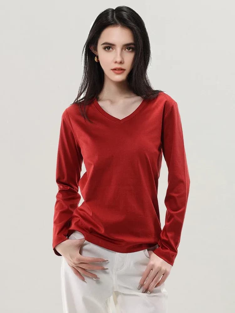 T-shirt manches longues en maille soie-coton pour femme